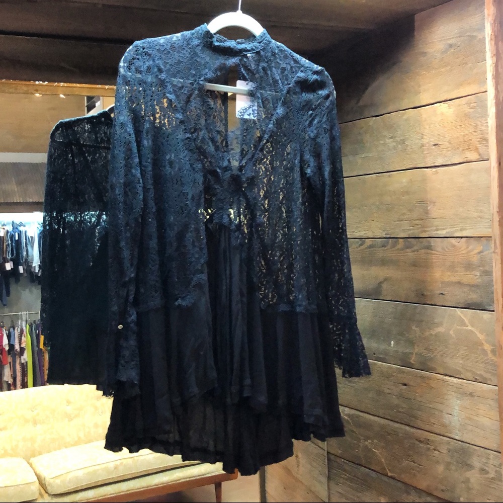 Free People Black Lace Top